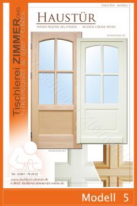 Haustür aus Kiefer innen lasiert und außen creme-weiß lackiert - Modell 5