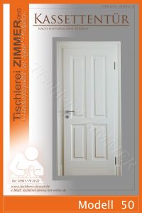 traditionelle Kassettentür (Innentür, Zimmertür) mit 4er Teilung in Weiß - Nachbau Massivholztür nach historischem Vorbild - Modell 50