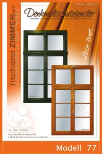 Modell 77 - Denkmalschutzfenster aus Lärche ( innen lasiert - außen grün )
