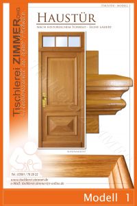 klassische Haustür aus Eiche mit Oberlicht, Eiche lasiert - Modell 1