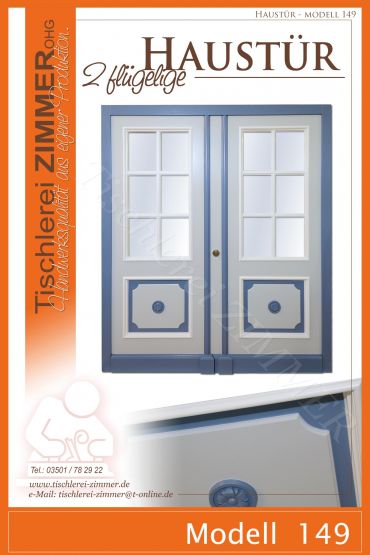 zweiflügelige Haustür mit farbig abgesetzten Zierleisten ( 3 farbig )