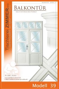 zweiflügelige Balkontür nach historischem Vorbild mit gekreuzten Sprossen - Modell 39