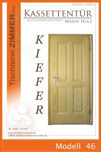 Kassettentür aus Kiefer (Massivholz) mit 4er Teilung farblos lackiert