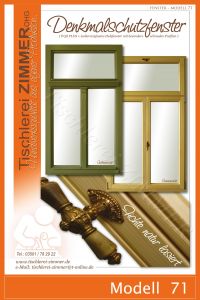 Modell 71 - Denkmalschutzfenster ( innen Fichte lasiert - außen grün )
