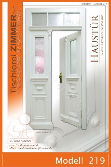 zweiflügelige Haustür in Weiß nach historischem Vorbild mit Oberlicht, Glasflächen - Modell 219