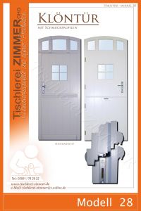 klassische Köntür in Grau und Weiß mit separtat zu öffnender oberen Türhälfte und Segmentbogen-Oberlicht - Modell 28