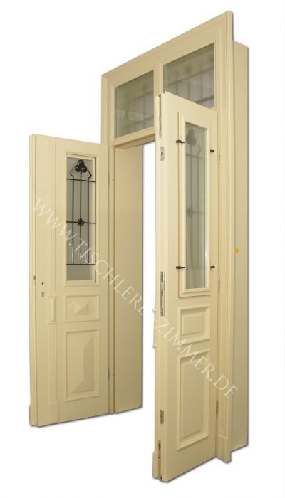 Kassettentür (Innentür, Zimmertür) mit Ziergitter - Nachbau nach historischer Vorlage für Altbau