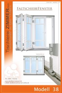 Modell 38 - modernes Faltschiebefenster ( 3 Fensterlügel ohne Mittelpfosten )