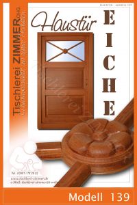 Eiche Haustür mit kleinem Schnitzelement im Glasteil