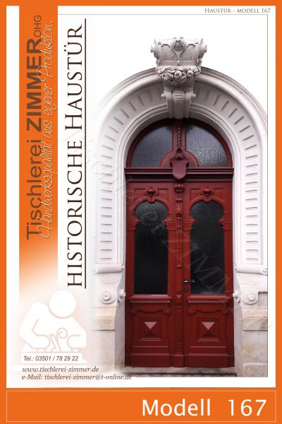 Restaurierung einer historischen, alten Haustür mit vielen Verzierungen - restaurierte Holztür - Modell 167