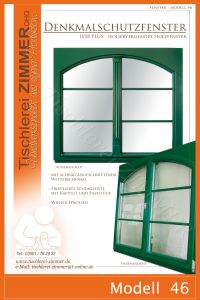 Modell 46 - grünes Holzfenster mit Bogen - Denkmalschutzfenster - Tischlerei Zimmer