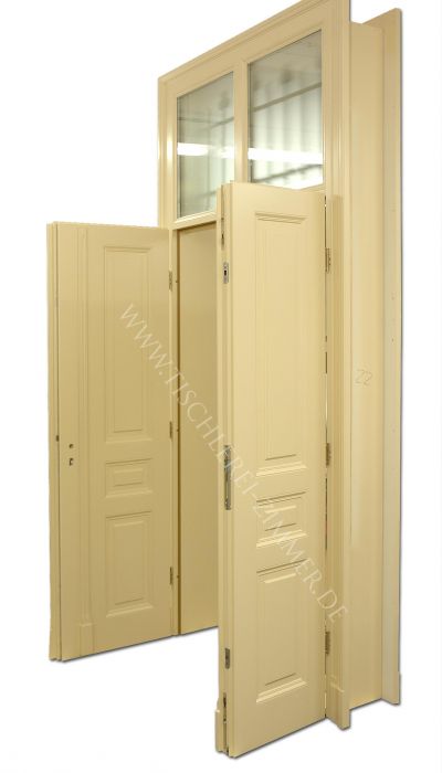 traditionelle zweiflügelige Kassettentür (Innentür, Zimmertür) mit Ziergitter für Altbau - Nachbau nach historischer Vorlage