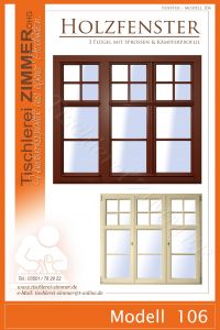 Modell 106 - mehrteiliges Holzfenster ( innen weiß - außen braun ) 3 Fensterflügel
