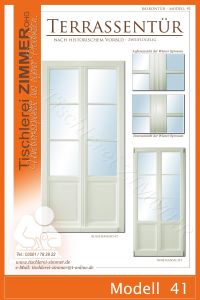 zweiflügelige Balkontür, Terrassentür nach historischem Vorbild mit Zierprofilen - Modell 41