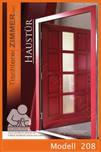 moderne Haustür in Rot mit Ornamentglas (Madrasuadi) - Modell 208