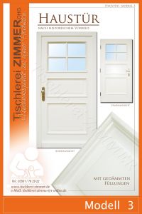 klassische Haustür in Weiß mit gedämmten Füllungen, Glasfenster nach historischem Vorbild - Modell 3