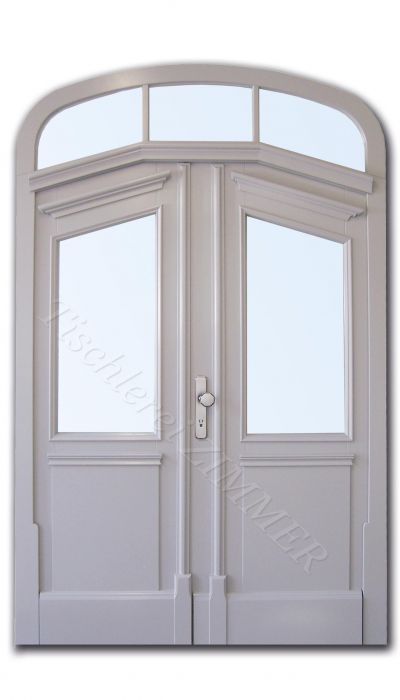 zweiflügelige Haustür mit rundem Oberlicht