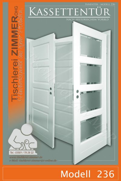 Kassettentüren mit geschliffenem Glas oder Holzfüllung