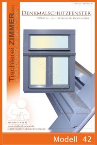 Modell 42 - kleines Denkmalschutzfenster mit Oberlicht in Graublau