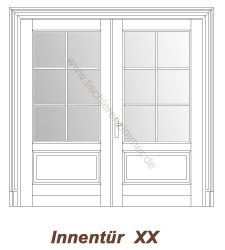 zweiflügelige Kassettentür, Innentür, Zimmertür - mit Glasfüllung, Ornamentverglasung - Modell 20