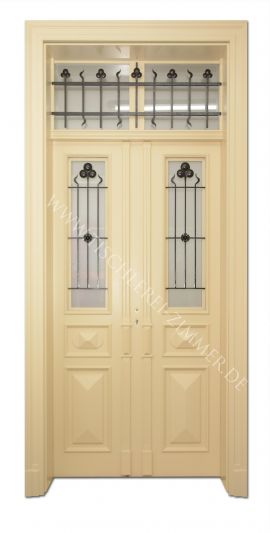 Nachbau besondere Kassettentüren mit Ziergitter, Oberlicht nach historischer Vorlage