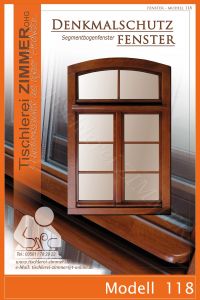 lasiertes Segmentbogenfenster mit Sprossen und Holz Wetterschenkel am Flügel