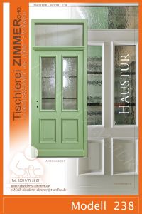 Massivholz Haustür außen grün - innen weiß lackiert mit Ornamentglas Scheiben