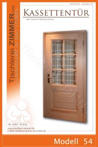 Kassettentür mit facettiertem Glas - Kiefer farblos lackiert