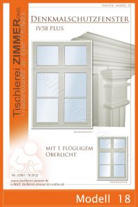 Modell 18 - schlankel Denkmalfenster in Weiß mit Oberlicht - Denkmalschutzfenster - Tischlerei Zimmer