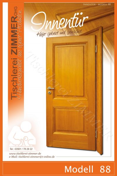 Kassettentür (Innentür, Zimmertür) aus Kiefer gebeizt und gewachst mit 2er Teilung- Modell 88