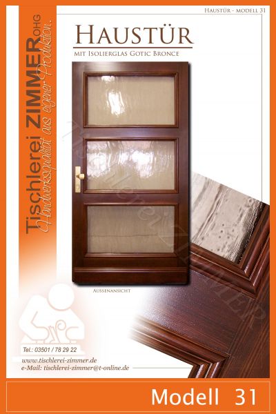 Haustür mit 3 Glasfeldern - Isolierglas Gotic Bronce - Modell 31