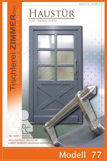 moderne Haustür mit Edelstahl-Stoßgriff und Glas MADRAS PUNTO - Modell 77