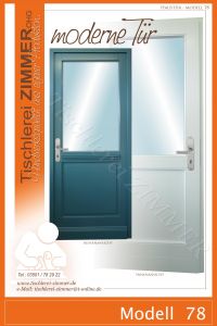 moderne Haustür - innen Weiß lackiert - außen blaugrün - Modell 78