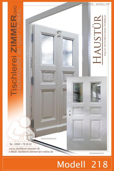 einflügelige Haustür in Weiß nach historischem Vorbild