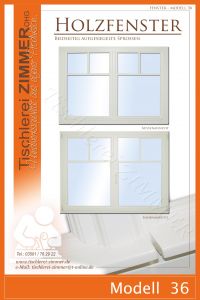 Modell 36 - weißes Holzfenster mit Sprossen im oberen Drittel