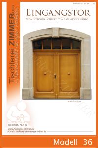 zweiflügeliges Eingangstor mit rundem Segmentbogen-Oberlicht im Sandsteingewände - Modell 36