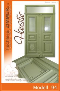 Haustür nach historischem Vorbild in Grün, mit Oberlicht, Glaseinsatz - Modell 94