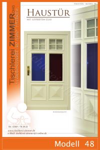 Haustür mit farbigem Glas und Pyramidenfüllungen - Modell 48