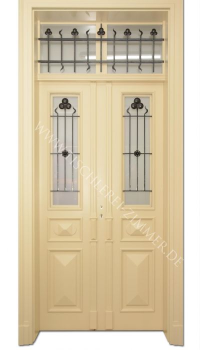 prächtige Kassettentür (Innentür, Zimmertür) mit Ziergitter - Nachbau nach historischer Vorlage für Altbau