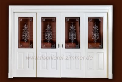 Schiebetür mehrflügelig - 4 Kassettentürflügel mit Ornamentglas
