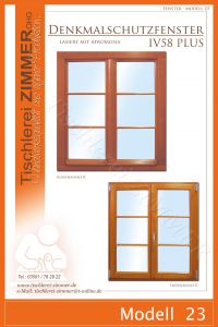 Modell 23 - zweiflügeliges Holzfenster mit Lasur Afromosia - Denkmalschutzfenster - Tischlerei Zimmer