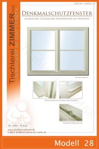 Modell 28 - weißes Denkmalschutzfenster mit traditionellem Holzwetterschenkel