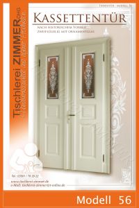 zweiflügelige Kassettentür mit Motivglas nach historischem Vorbild