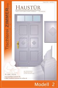 Modell 2: graue Haustür mit individuellen Kassettenfüllungen mit Oberlicht