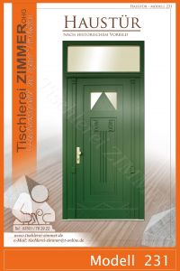 Nachbau einer Haustür im Jugendstil nach historischem Vorbild - in Grün mit Oberlicht - Modell 231