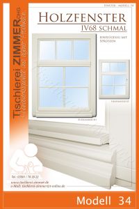 Modell 34 - weißes Holzfenster mit profiliertem Wetterschenkel und Wiener Sprossen