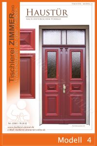 zweiflügelige Haustür nach historischem Vorbild mit farbig abgesetzten Zierprofilen und Oberlicht - Modell 4