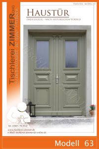 zweiflügelige Haustür im historischen Look mit Glasflächen und Pyramidenfüllung - Modell 63