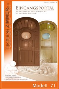 großes Eingangsportal mit Jugendstil-Schnitzereien nach historischem Original gefertigt mt runden Glasflächen - Modell 71