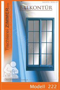 zweiflügelige Balkontür mit Sprossen in Blau - Modell 222